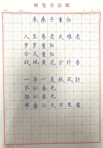 硬笔书法《采桑子重阳(鹤壁营业部 孙凯)