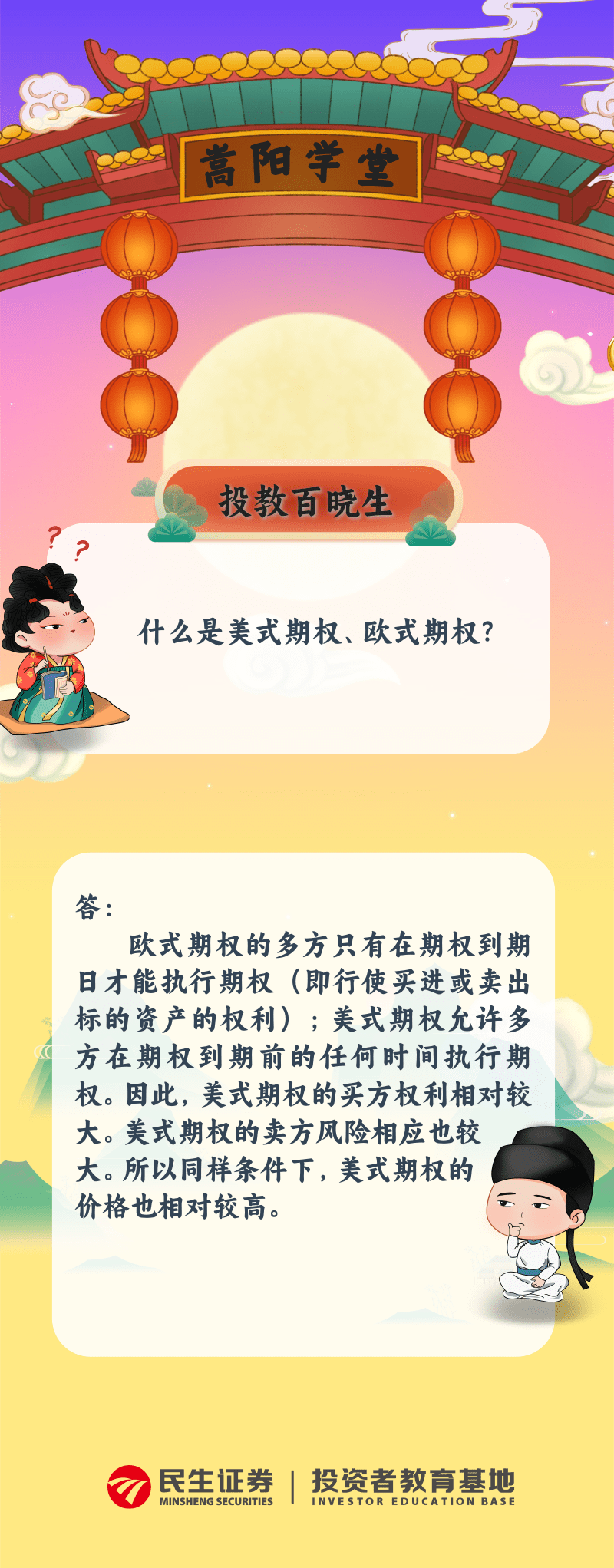 原创投教】期货投教百晓生第18期| 什么是美式期权、欧式期权？ - 民生证券股份有限公司